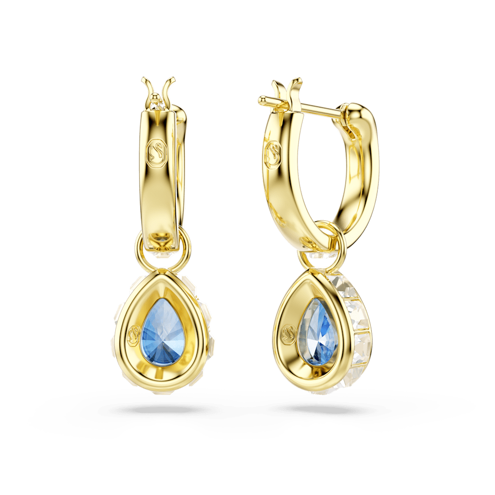 Orecchini pendenti Swarovski Chroma, Taglio Pear, Blu, Finitura oro 18K