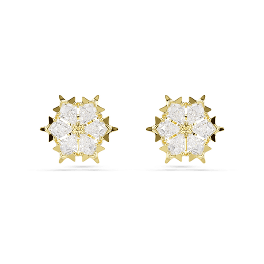 Orecchini Lobo Swarovski Magic, Taglio misto, Fiocco Di Neve, Bianchi, Finitura oro 18K