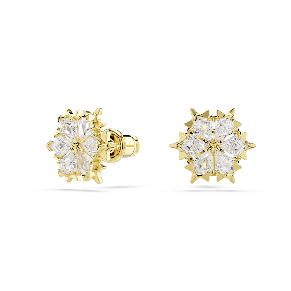Orecchini Lobo Swarovski Magic, Taglio misto, Fiocco Di Neve, Bianchi, Finitura oro 18K