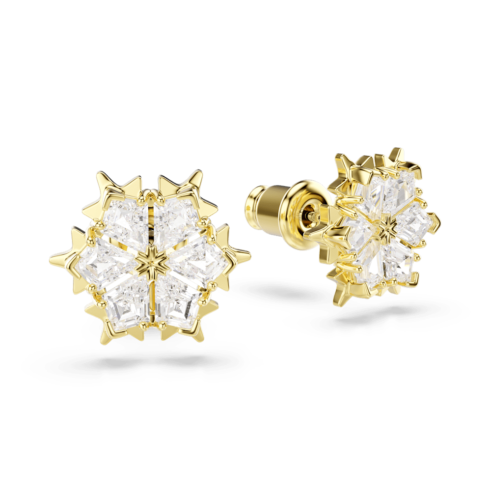 Orecchini Lobo Swarovski Magic, Taglio misto, Fiocco Di Neve, Bianchi, Finitura oro 18K
