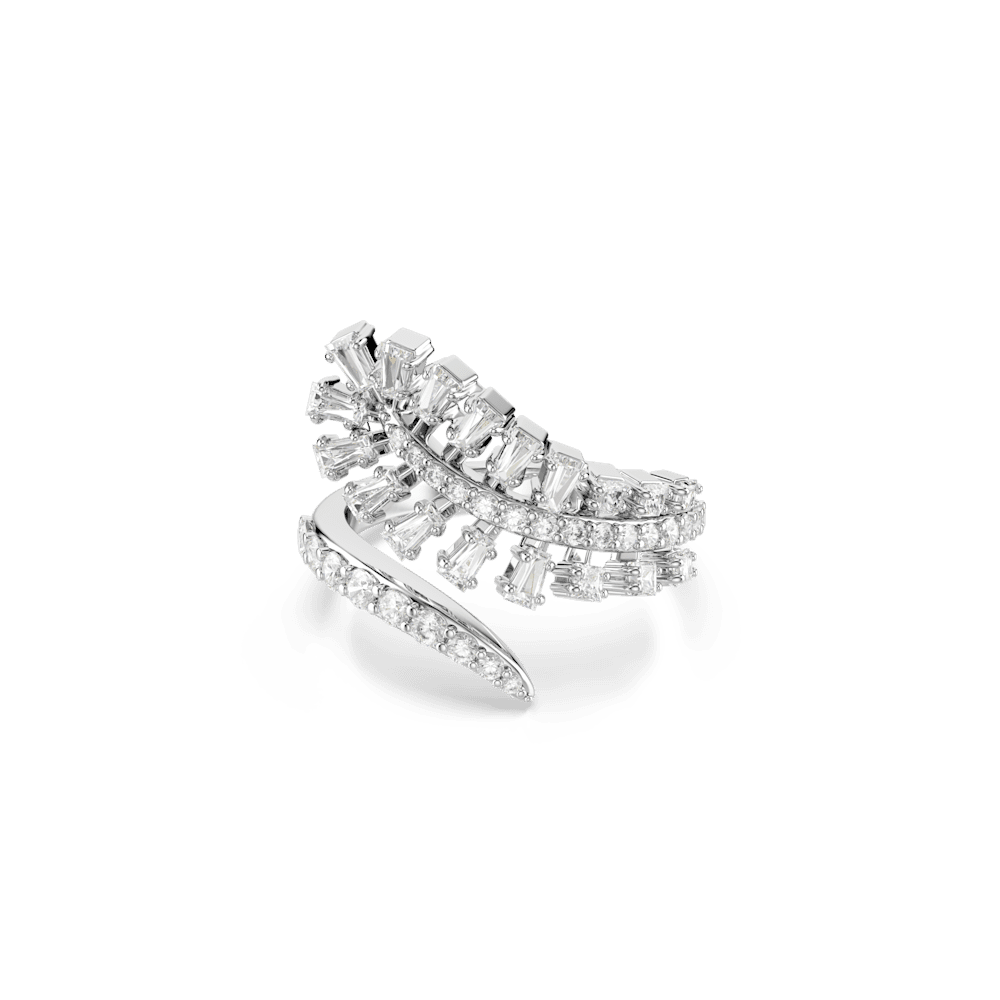 Anello Swarovski Vienna Taglio misto Piuma Bianco Placcato Rodio - Misura 55