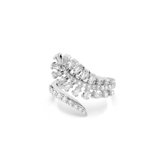 Anello Swarovski Vienna Taglio misto Piuma Bianco Placcato Rodio - Misura 55