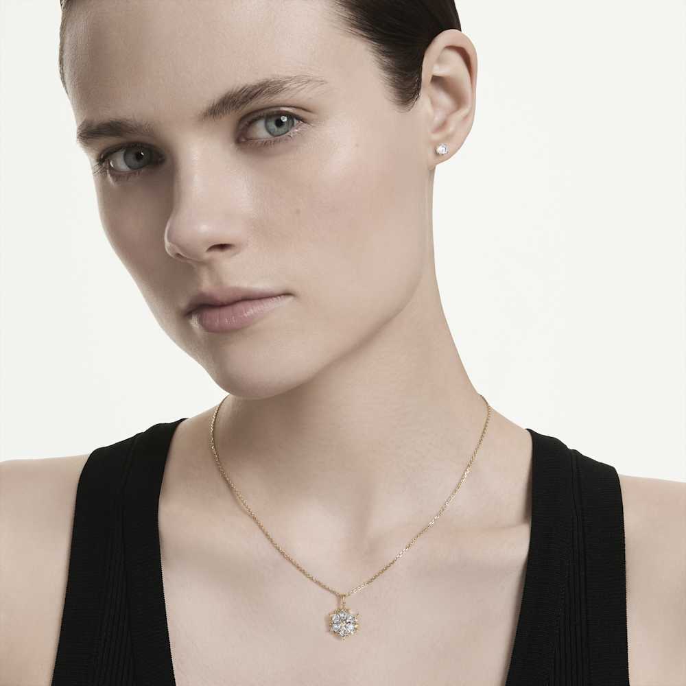 Set Collana + Orecchini Swarovski Magic, Taglio misto, Fiocco Di Neve, Bianco, Finitura oro 18K