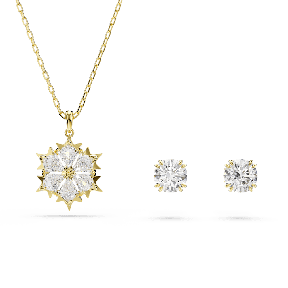 Set Collana + Orecchini Swarovski Magic, Taglio misto, Fiocco Di Neve, Bianco, Finitura oro 18K