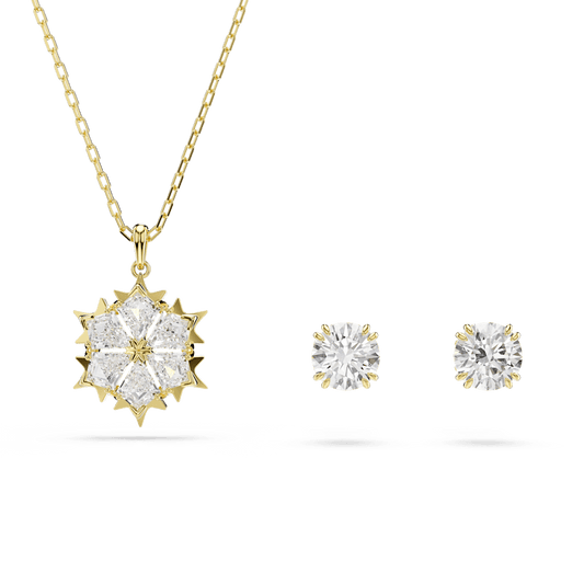 Set Collana + Orecchini Swarovski Magic, Taglio misto, Fiocco Di Neve, Bianco, Finitura oro 18K