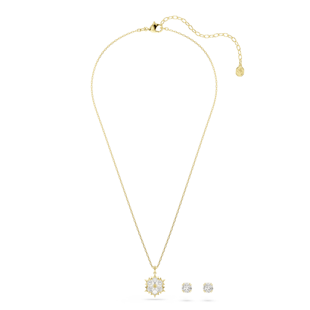 Set Collana + Orecchini Swarovski Magic, Taglio misto, Fiocco Di Neve, Bianco, Finitura oro 18K