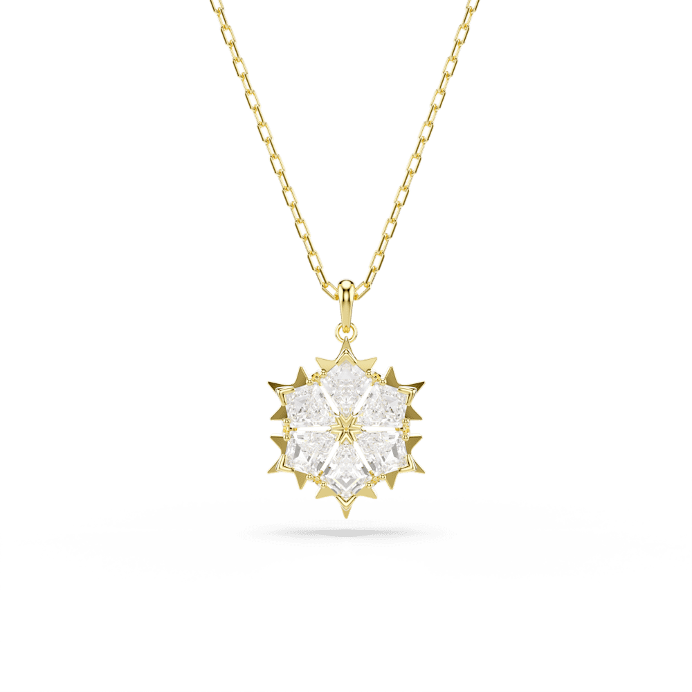 Set Collana + Orecchini Swarovski Magic, Taglio misto, Fiocco Di Neve, Bianco, Finitura oro 18K