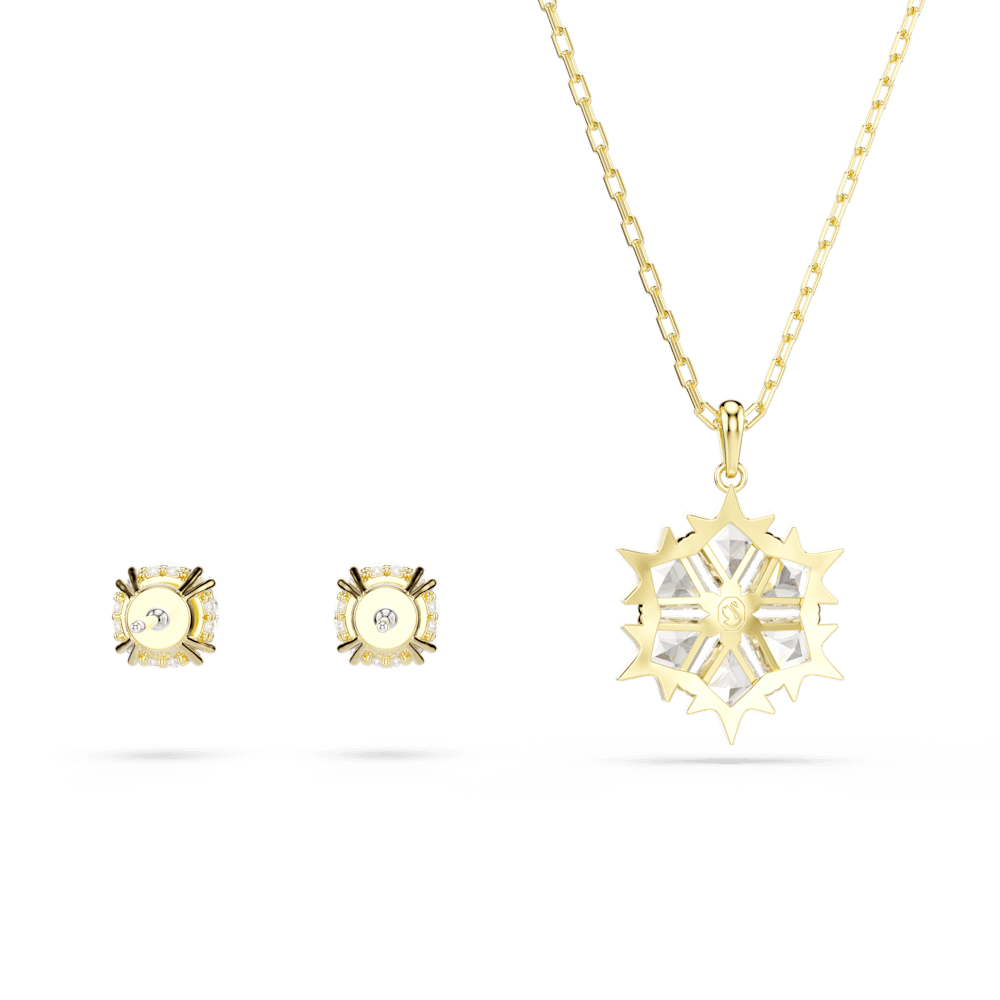 Set Collana + Orecchini Swarovski Magic, Taglio misto, Fiocco Di Neve, Bianco, Finitura oro 18K