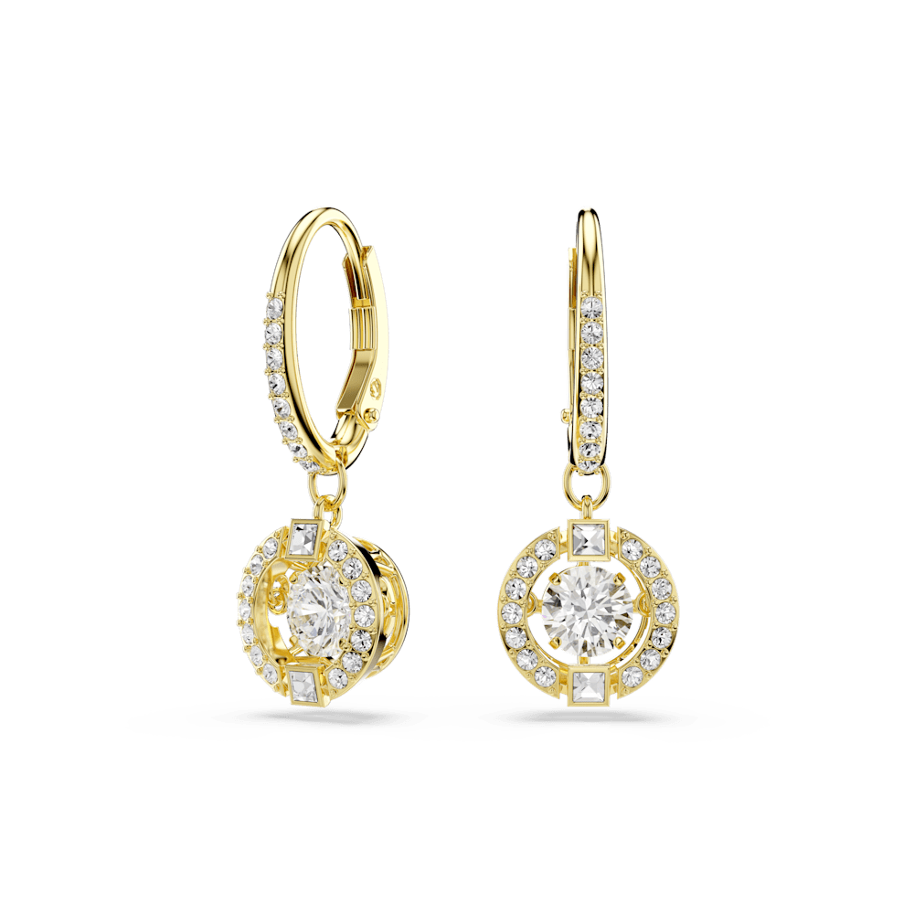 Orecchini pendenti Swarovski Una Angelic, Taglio Round, Bianchi, Finitura oro 18K