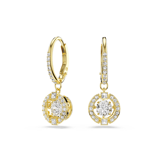 Orecchini pendenti Swarovski Una Angelic, Taglio Round, Bianchi, Finitura oro 18K