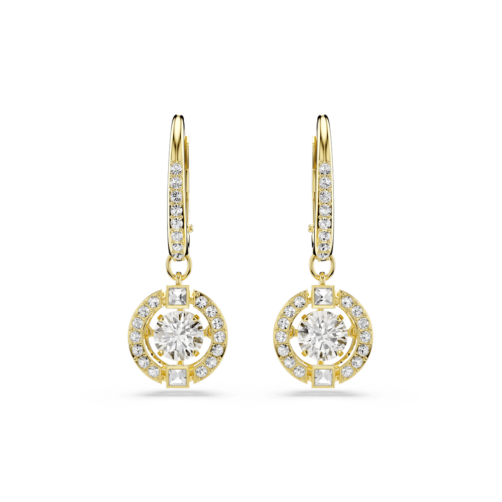 Orecchini pendenti Swarovski Una Angelic, Taglio Round, Bianchi, Finitura oro 18K