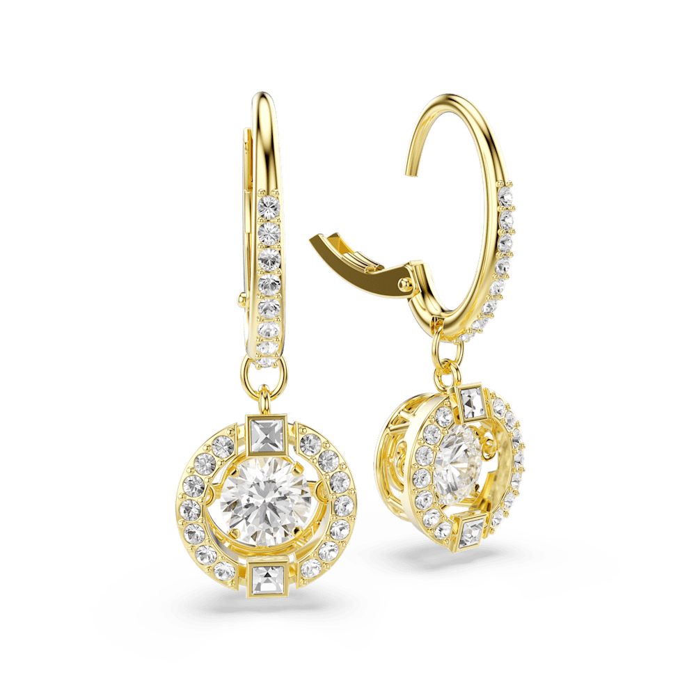 Orecchini pendenti Swarovski Una Angelic, Taglio Round, Bianchi, Finitura oro 18K
