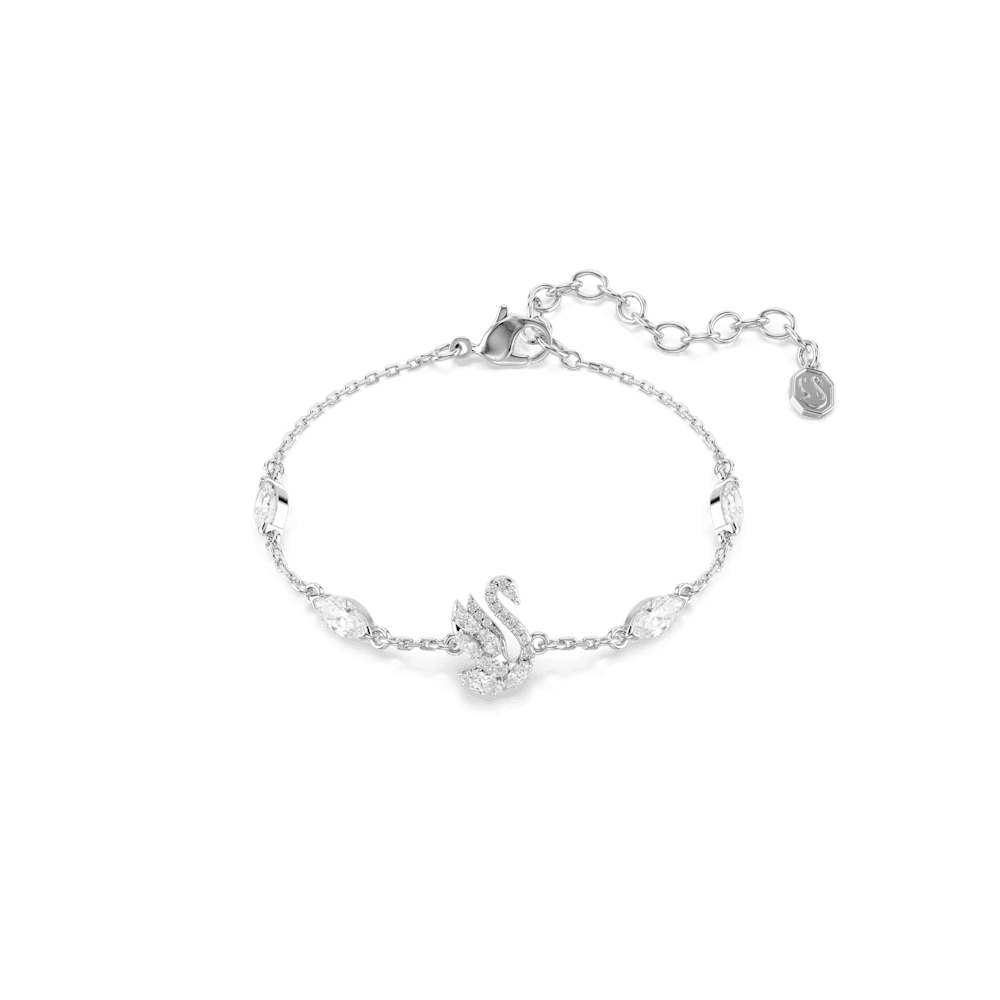 Braccialetto Swarovski Swan, Taglio misto, Cigno, Bianco, Placcato rodio
