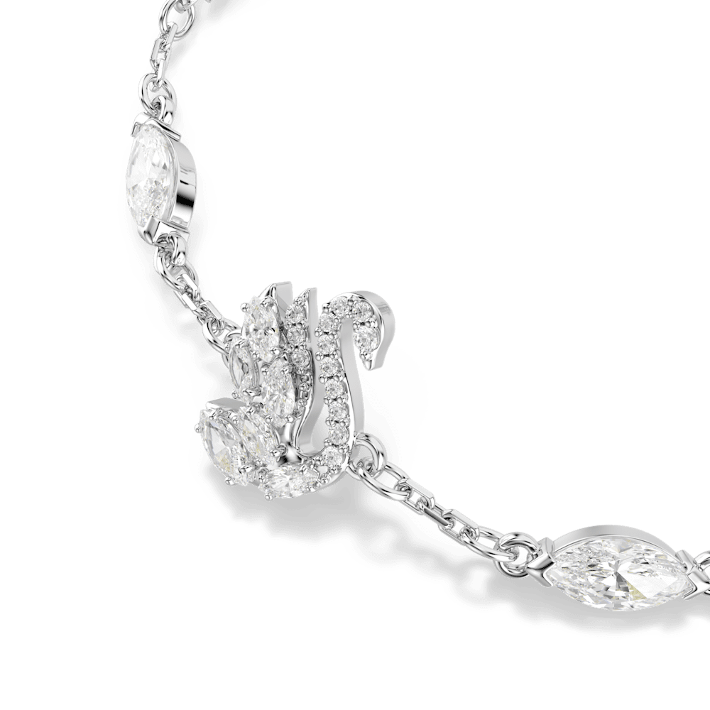 Braccialetto Swarovski Swan, Taglio misto, Cigno, Bianco, Placcato rodio