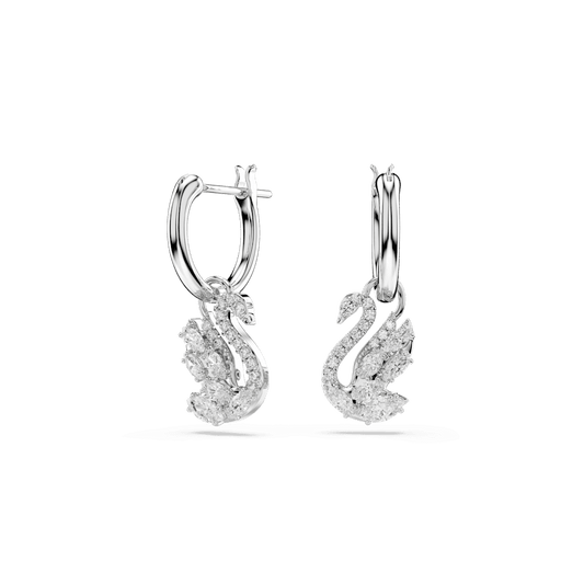 Orecchini Pendenti Swarovski Swan Taglio misto Cigno Bianchi Placcato Rodio