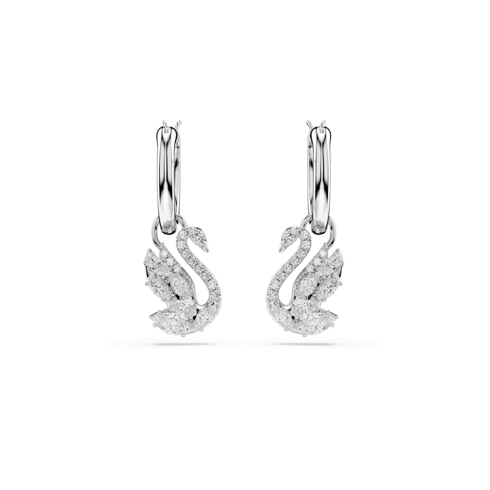 Orecchini Pendenti Swarovski Swan Taglio misto Cigno Bianchi Placcato Rodio