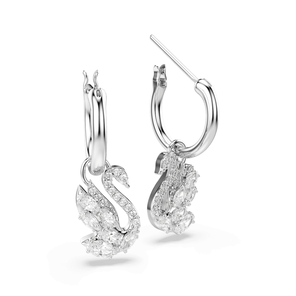 Orecchini Pendenti Swarovski Swan Taglio misto Cigno Bianchi Placcato Rodio