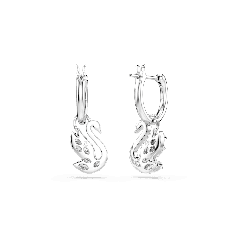 Orecchini Pendenti Swarovski Swan Taglio misto Cigno Bianchi Placcato Rodio