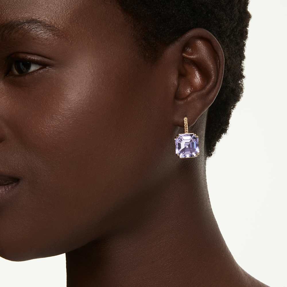 Orecchini Pendenti Swarovski Millenia Taglio squadrato Viola Finitura oro 18 Kt