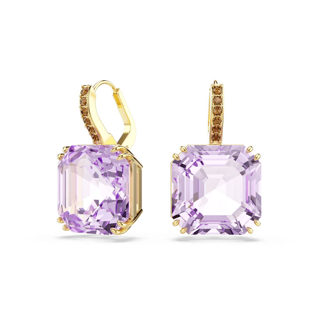 Orecchini Pendenti Swarovski Millenia Taglio squadrato Viola Finitura oro 18 Kt