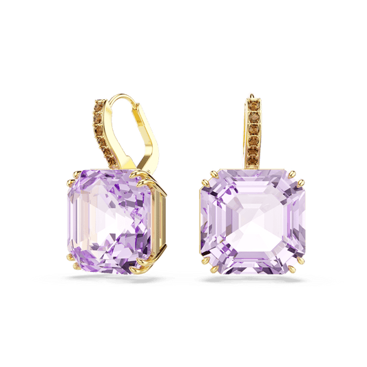 Orecchini Pendenti Swarovski Millenia Taglio squadrato Viola Finitura oro 18 Kt