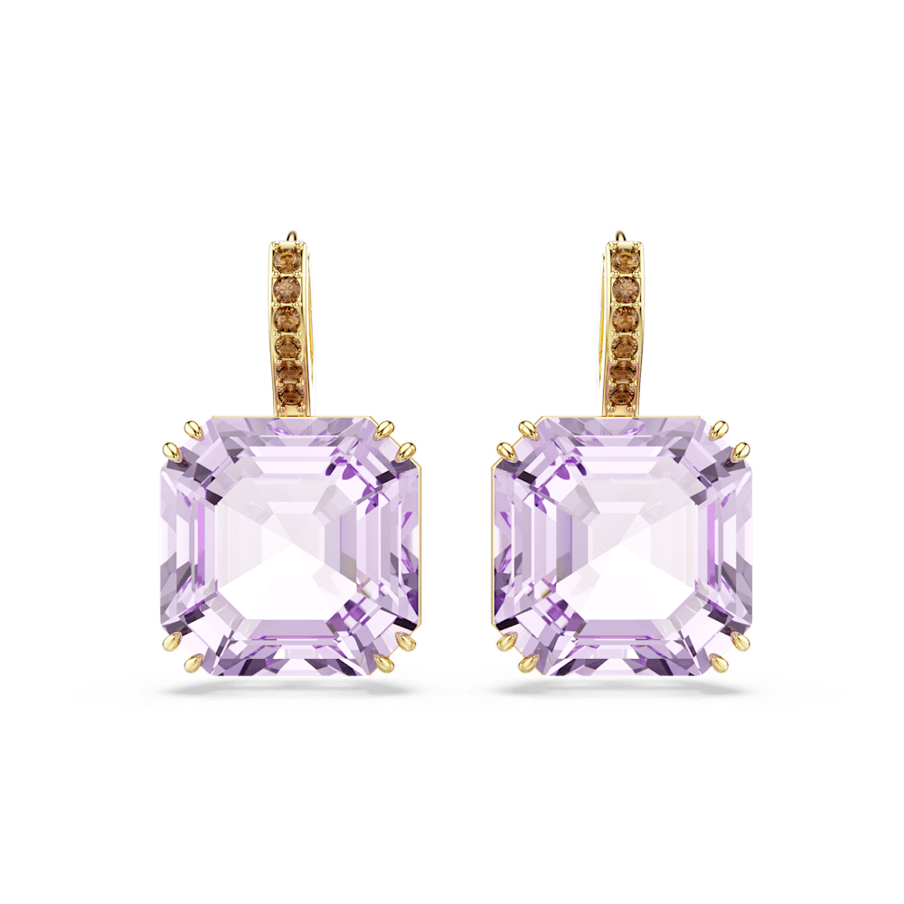 Orecchini Pendenti Swarovski Millenia Taglio squadrato Viola Finitura oro 18 Kt