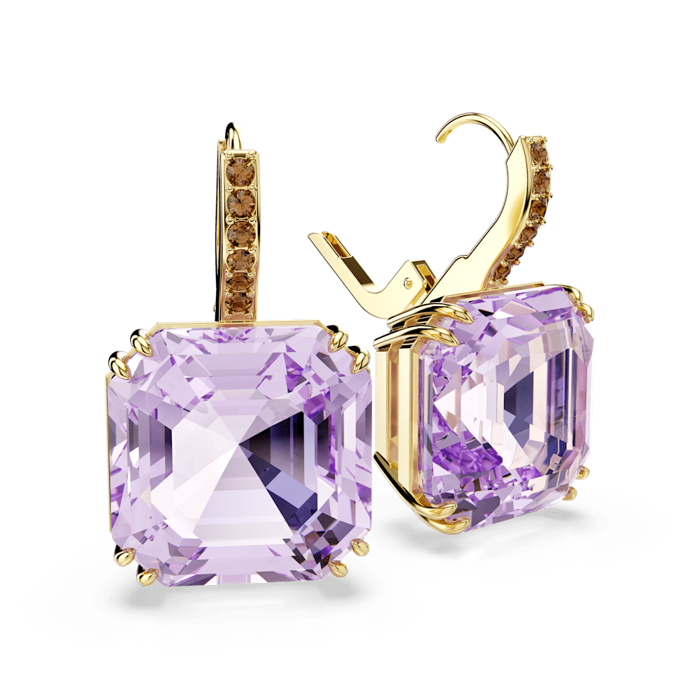 Orecchini Pendenti Swarovski Millenia Taglio squadrato Viola Finitura oro 18 Kt
