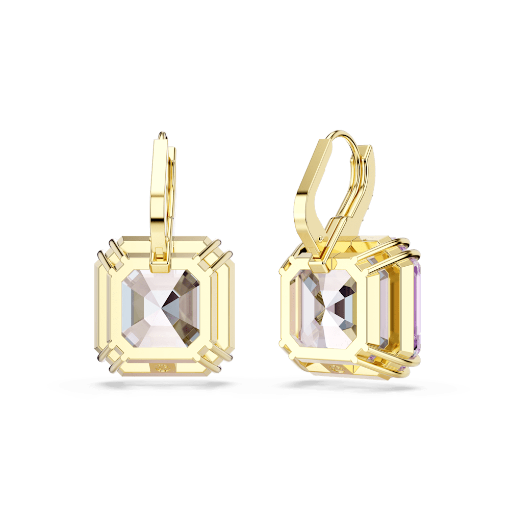 Orecchini Pendenti Swarovski Millenia Taglio squadrato Viola Finitura oro 18 Kt