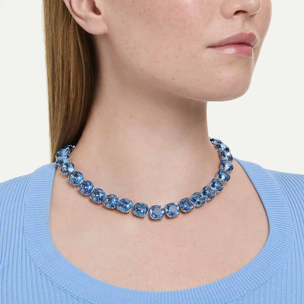 Collana Swarovski Millenia, Taglio Cushion, Blu, Placcato rodio
