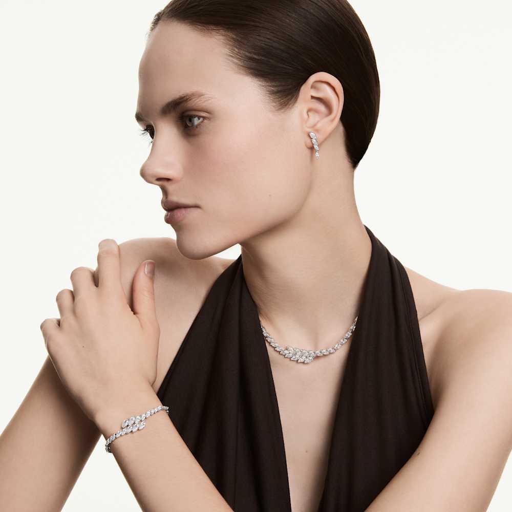 Set 3 Pezzi Swarovski Orecchini + Bracciale + Collana Mesmera Taglio Marquise Bianco Placcato rodio