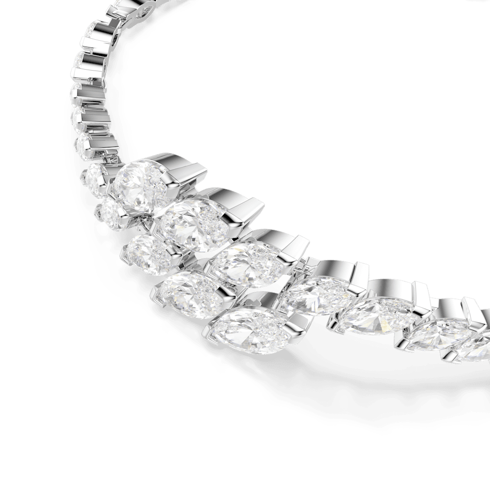 Set 3 Pezzi Swarovski Orecchini + Bracciale + Collana Mesmera Taglio Marquise Bianco Placcato rodio