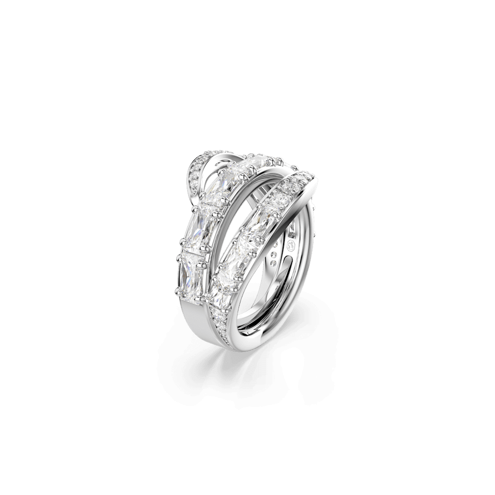 Anello Swarovski Vienna Taglio misto Cigno Bianco Placcato Rodio