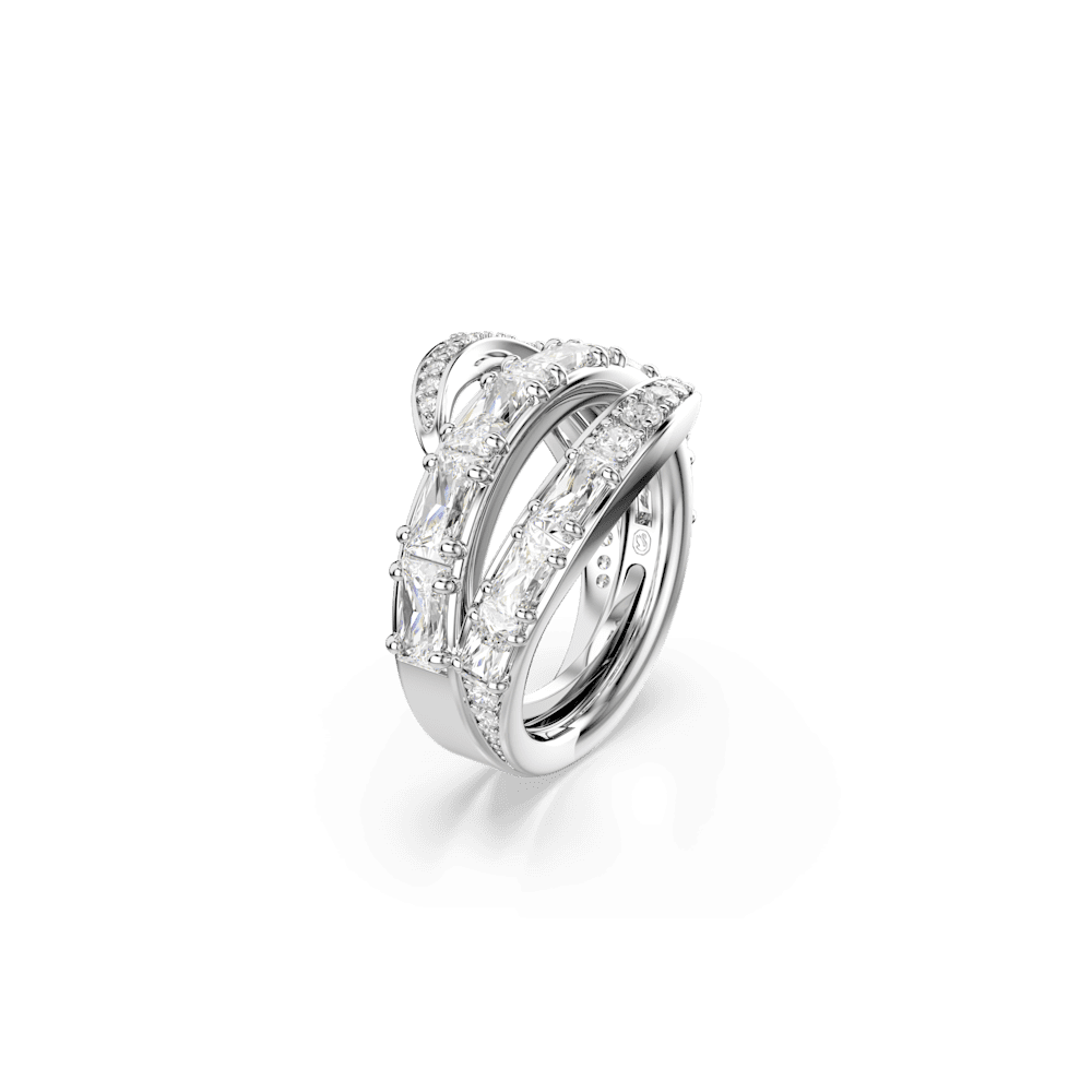 Anello Swarovski Vienna Taglio misto Cigno Bianco Placcato rodio - Misura 55/60