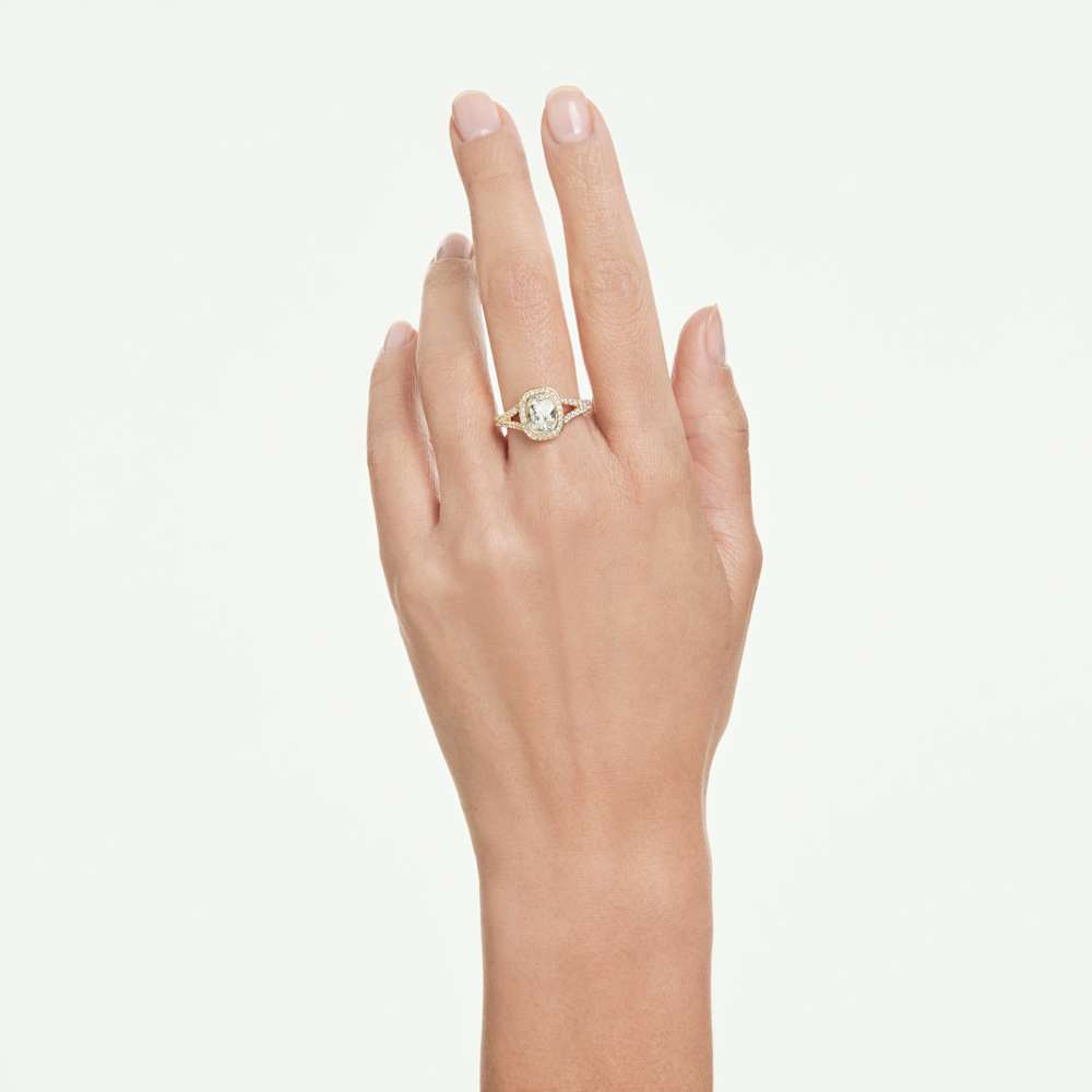 Anello Swarovski Una Angelic, Taglio Cushion, Bianco, Finitura oro 18K - Misura 50