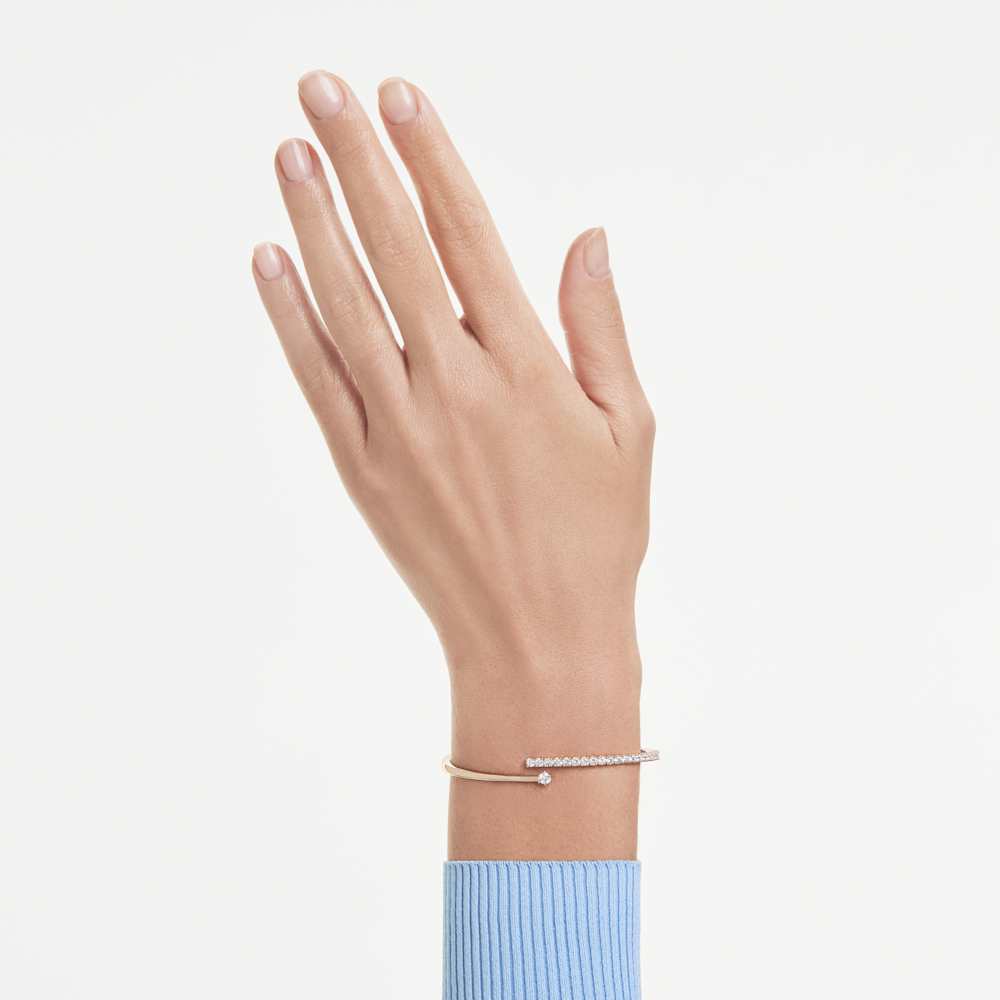 Bracciale Rigido Swarovski Matrix Taglio Round Bianco Finitura Oro Rosa 18 Kt - Misura M
