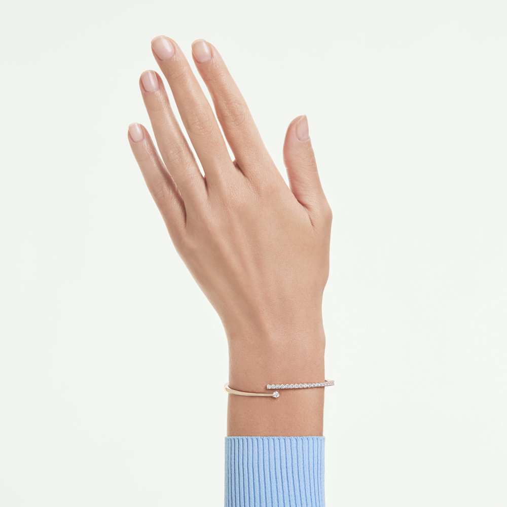 Bracciale Rigido Swarovski Matrix Taglio Round Bianco Finitura Oro Rosa 18 Kt - Misura L