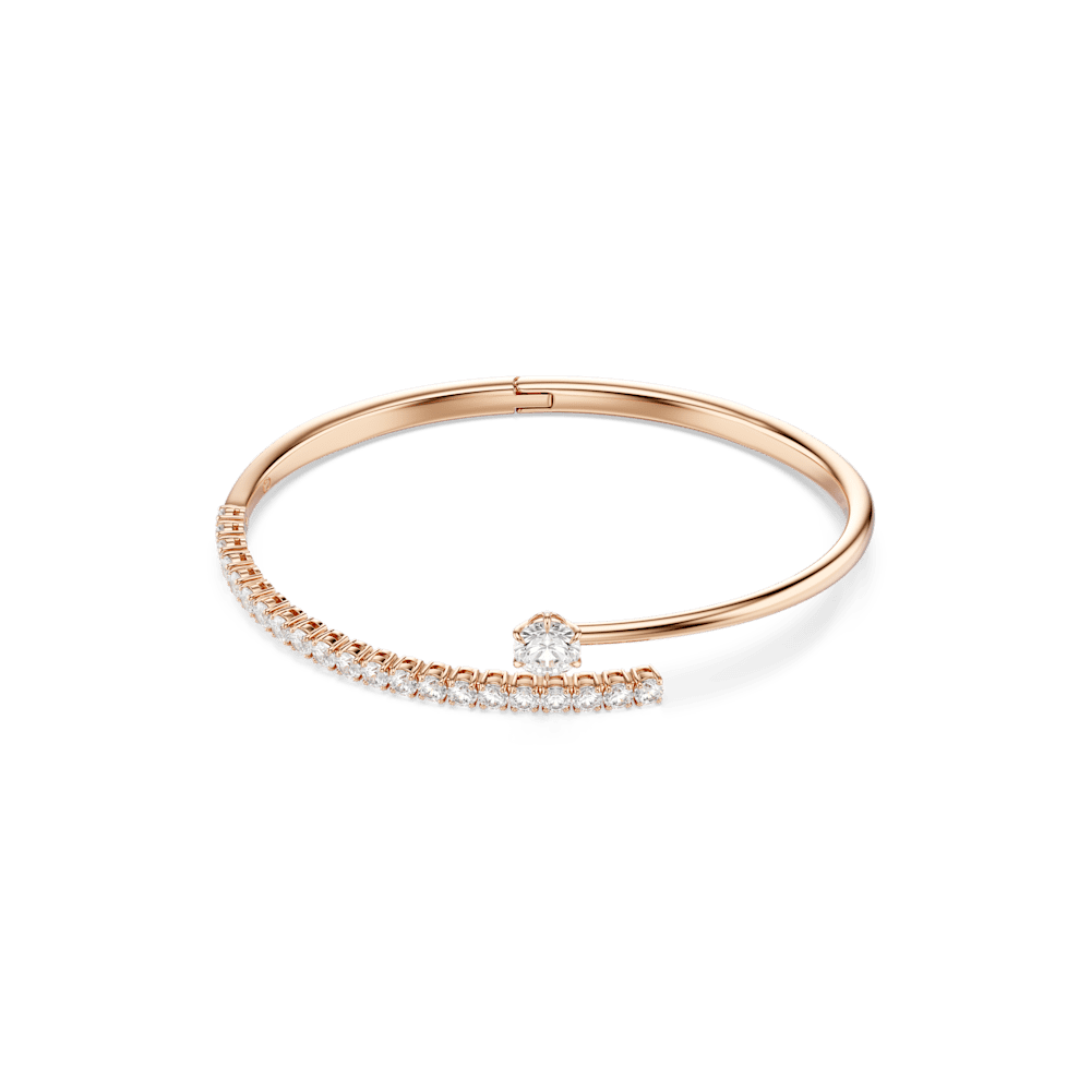 Bracciale Rigido Swarovski Matrix Taglio Round Bianco Finitura Oro Rosa 18 Kt - Misura L
