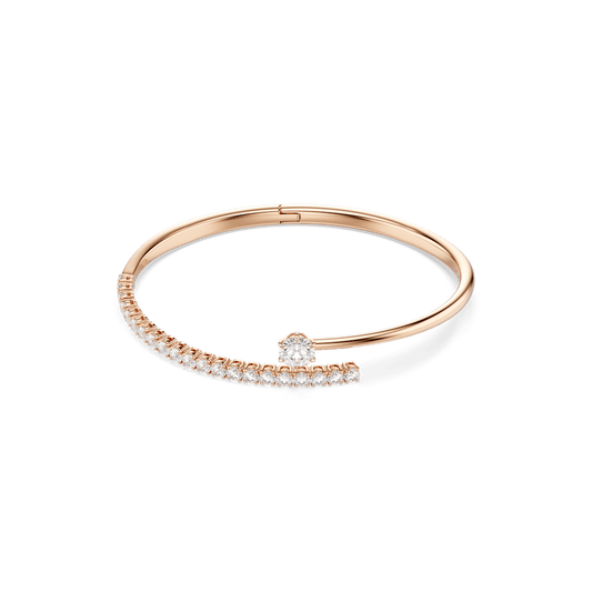 Bracciale Rigido Swarovski Matrix Taglio Round Bianco Finitura Oro Rosa 18 Kt - Misura L