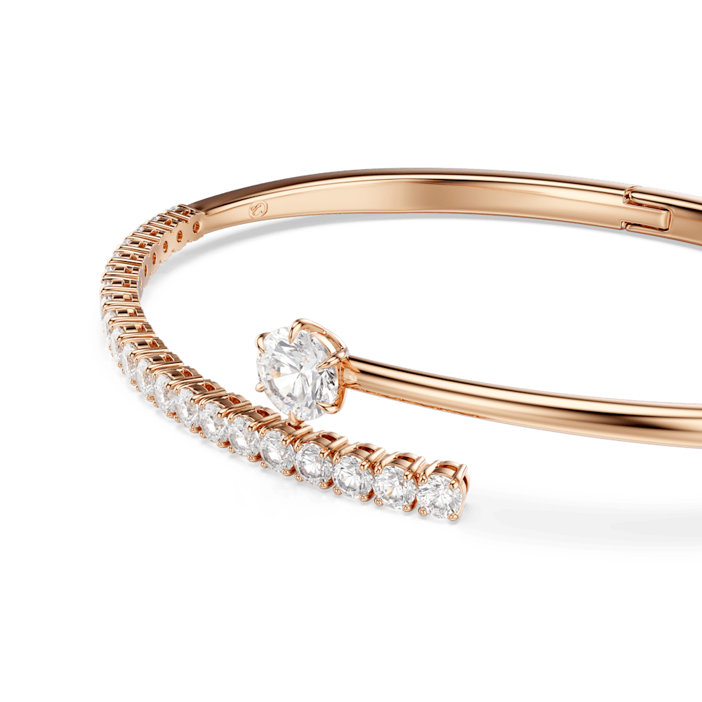 Bracciale Rigido Swarovski Matrix Taglio Round Bianco Finitura Oro Rosa 18 Kt - Misura L