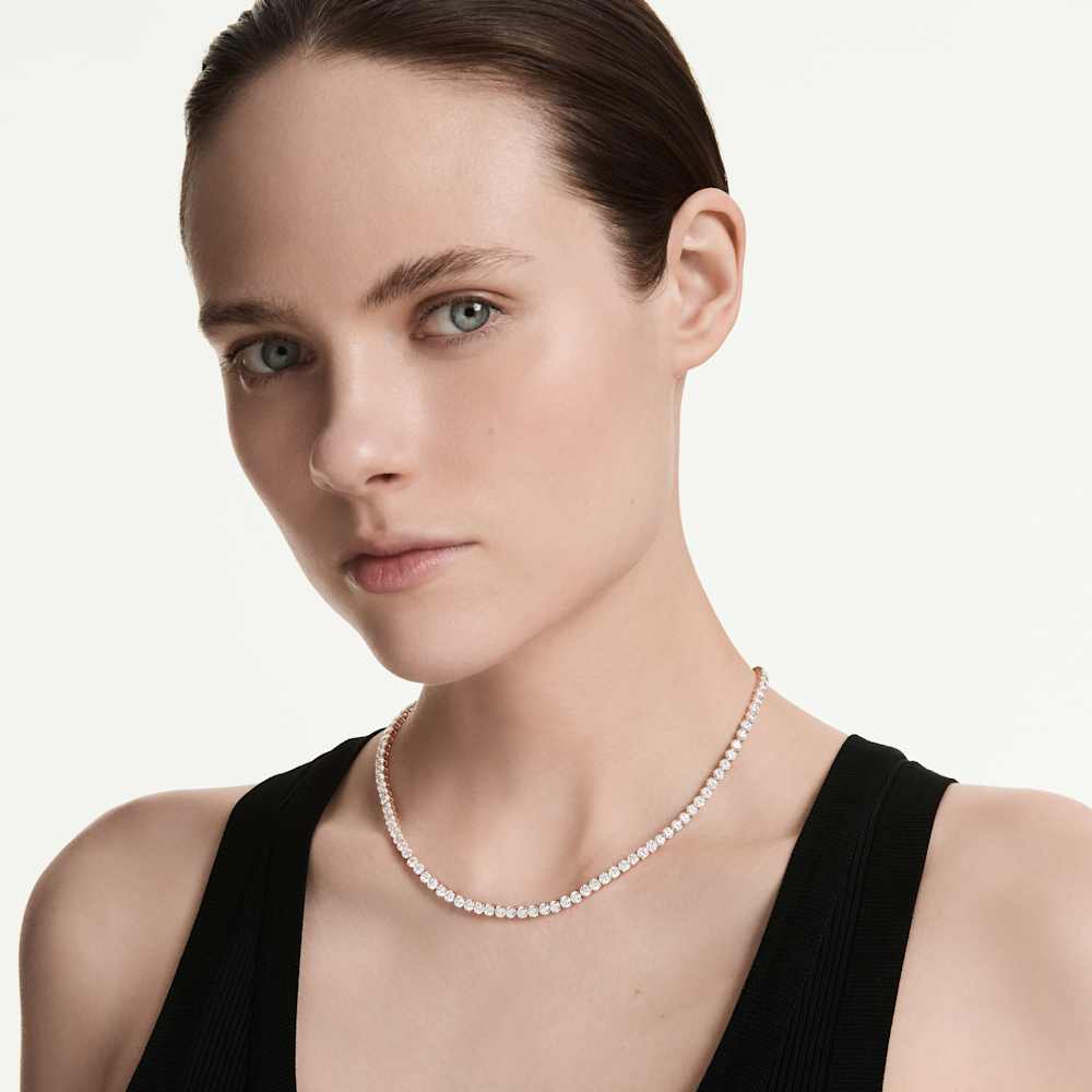 Collana Swarovski Tennis Matrix, Taglio Round, Bianca, Finitura oro rosa 18K - Misura M