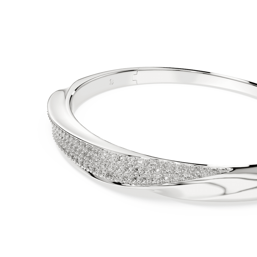 Bracciale rigido Swarovski Classica, Taglio Round, Bianco, Argento Sterling - Misura M