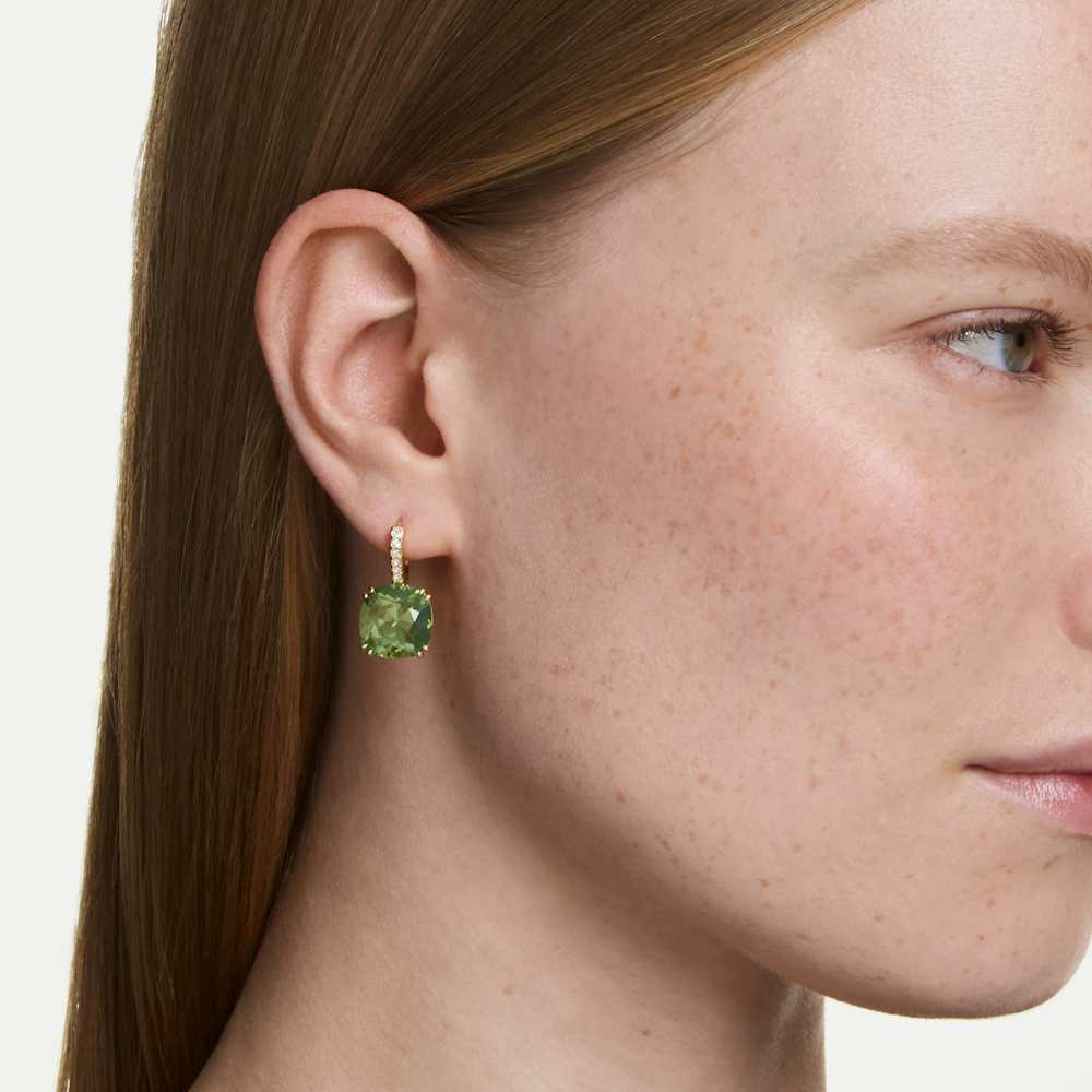 Orecchini pendenti Swarovski Millenia, Taglio Cushion, Verdi, Finitura oro 18K
