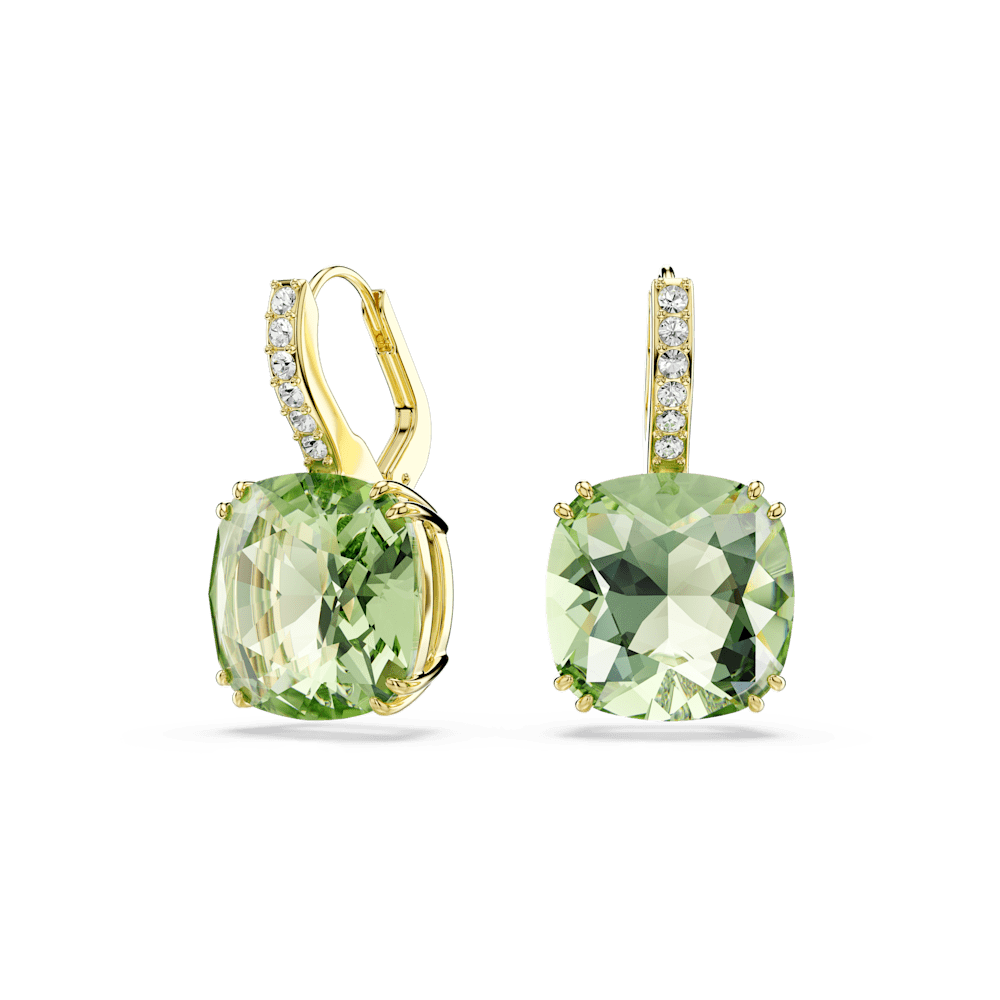 Orecchini pendenti Swarovski Millenia, Taglio Cushion, Verdi, Finitura oro 18K