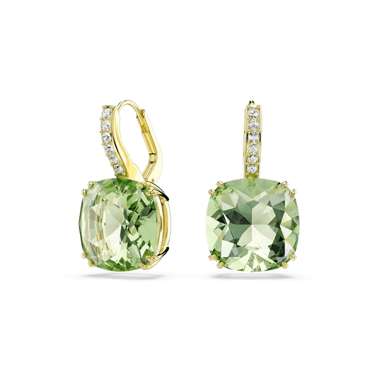 Orecchini pendenti Swarovski Millenia, Taglio Cushion, Verdi, Finitura oro 18K