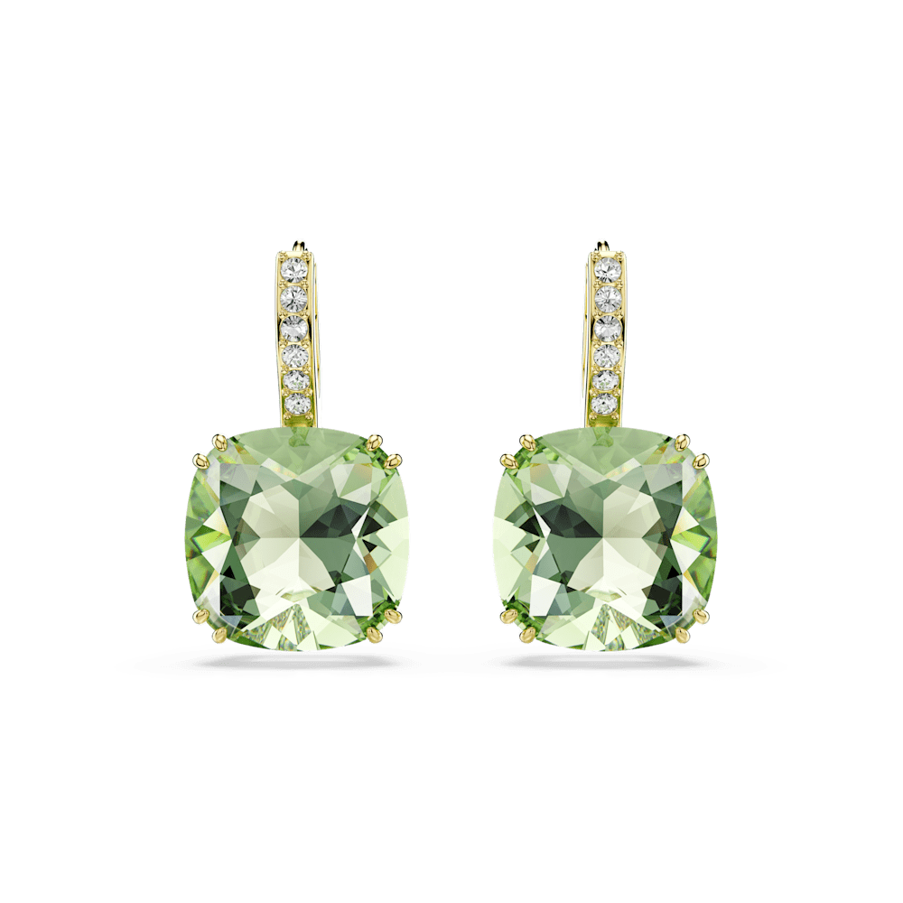 Orecchini pendenti Swarovski Millenia, Taglio Cushion, Verdi, Finitura oro 18K
