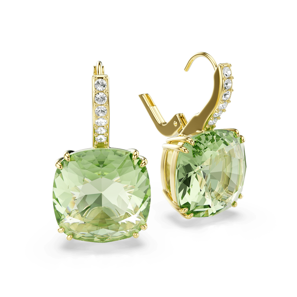 Orecchini pendenti Swarovski Millenia, Taglio Cushion, Verdi, Finitura oro 18K