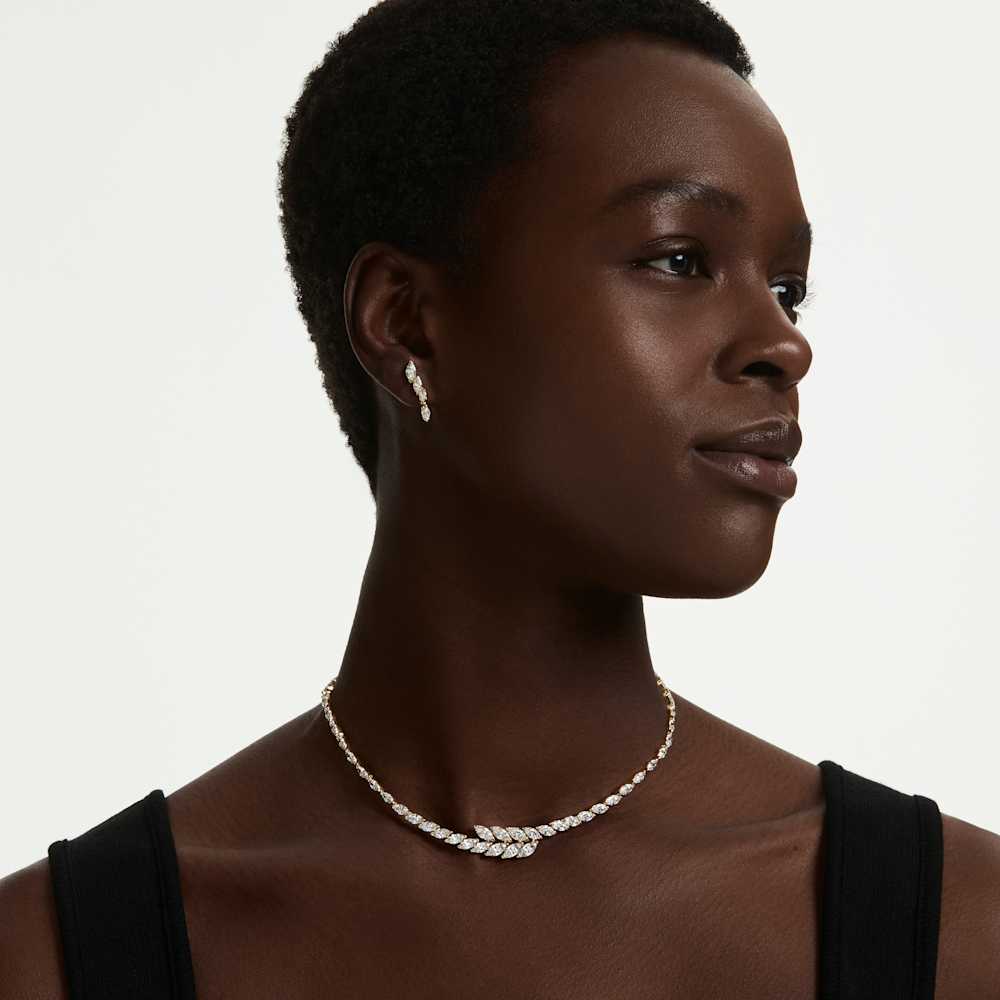 Set Collana + Orecchini Mesmera Taglio Marquise Bianco Finitura Oro 18 Kt