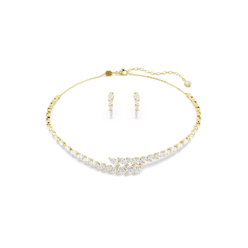 Set Collana + Orecchini Mesmera Taglio Marquise Bianco Finitura Oro 18 Kt