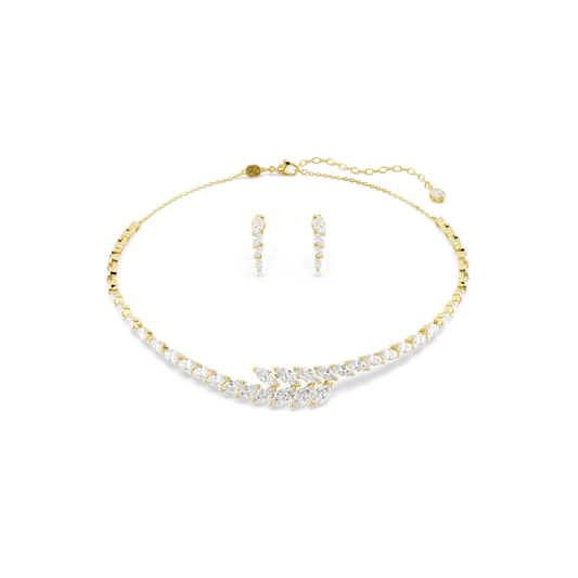 Set Collana + Orecchini Mesmera Taglio Marquise Bianco Finitura Oro 18 Kt