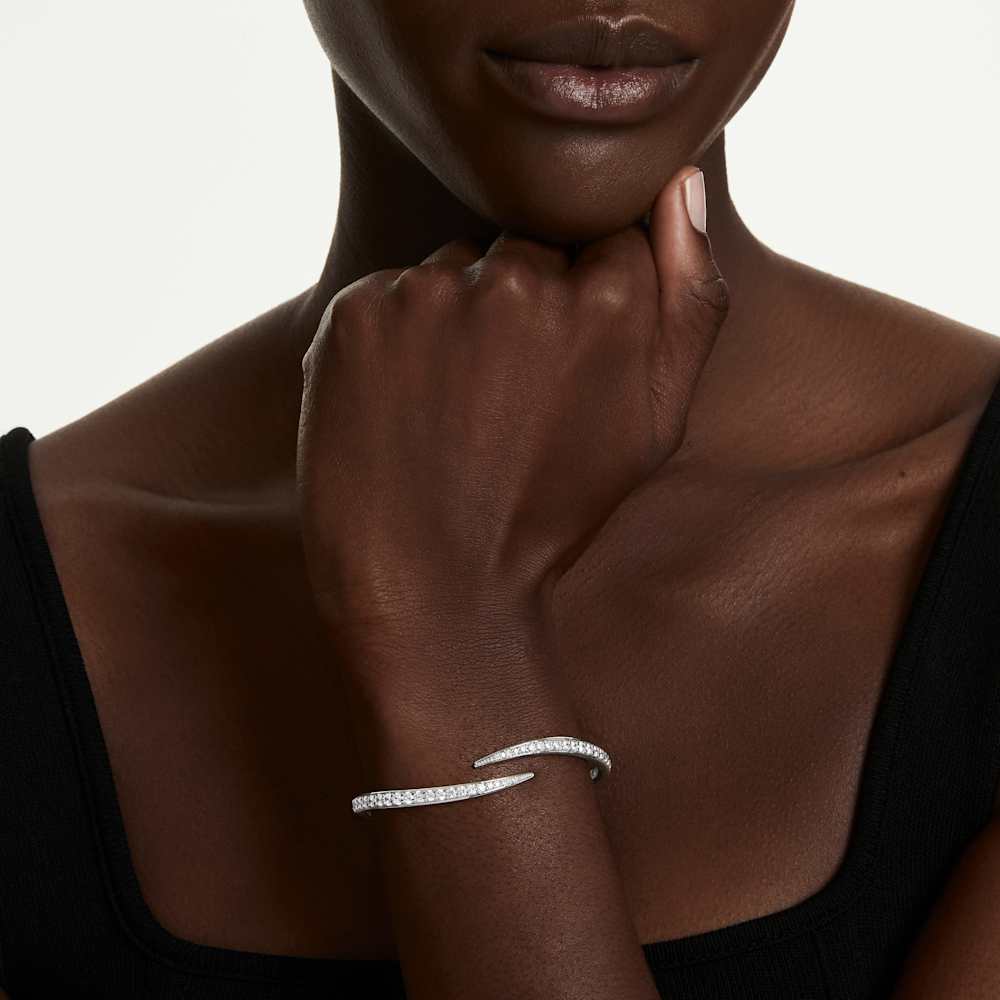 Bracciale Rigido Swarovski Vienna Taglio Round Cigno Bianco Placcato Rodio